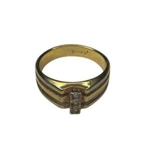 Vintage Avon Goldtone Chevron Ring Size 7 Triple Band Faux Diamond Accent